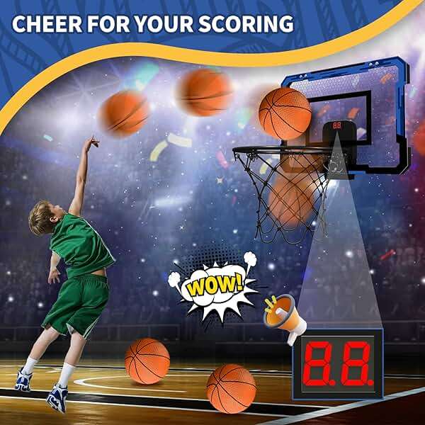 QDRAGON Mini Basketball Hoop, Over The Door Indoor, with 3 Balls/Inflator/Breakaway Rim, Basketball Toy Gifts for Kids and Adults, Suit for Bedroom/Office/Outdoor, Blue with Scoreboard - Image 3