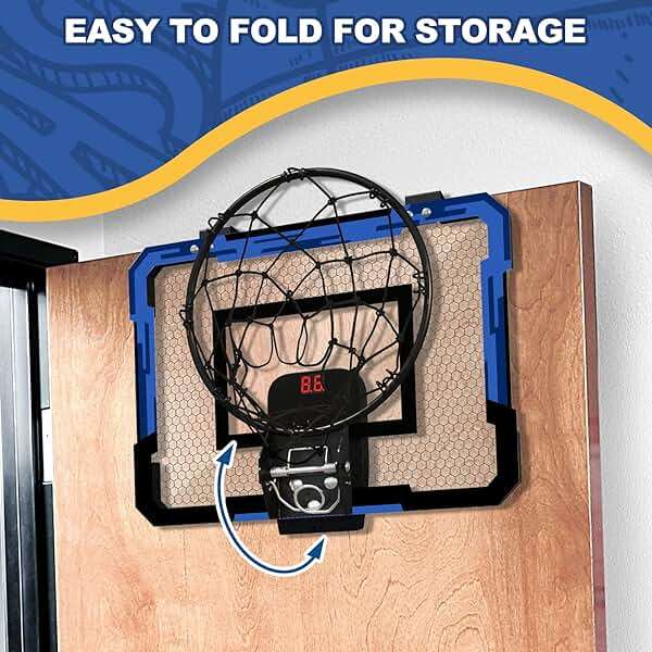 QDRAGON Mini Basketball Hoop, Over The Door Indoor, with 3 Balls/Inflator/Breakaway Rim, Basketball Toy Gifts for Kids and Adults, Suit for Bedroom/Office/Outdoor, Blue with Scoreboard - Image 4