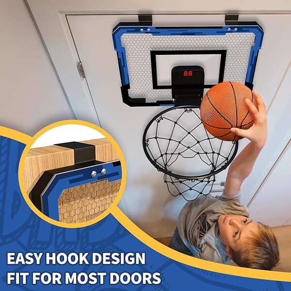 QDRAGON Mini Basketball Hoop, Over The Door Indoor, with 3 Balls/Inflator/Breakaway Rim, Basketball Toy Gifts for Kids and Adults, Suit for Bedroom/Office/Outdoor, Blue with Scoreboard - Image 5