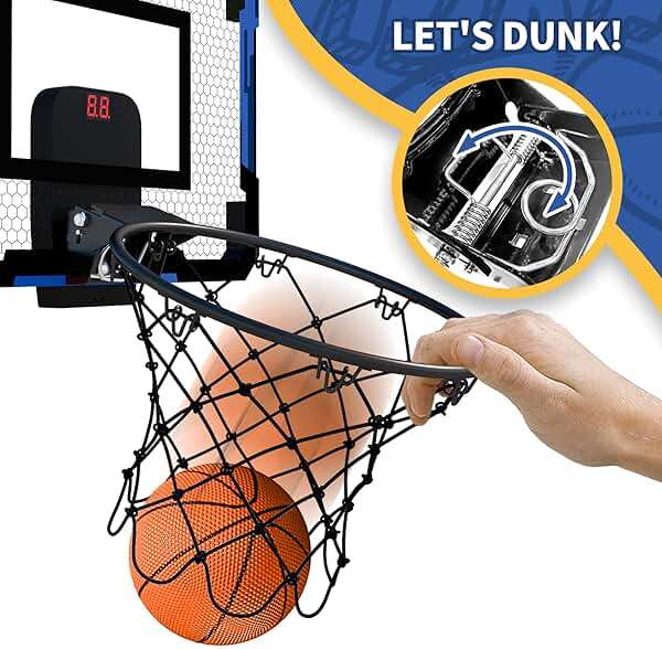 QDRAGON Mini Basketball Hoop, Over The Door Indoor, with 3 Balls/Inflator/Breakaway Rim, Basketball Toy Gifts for Kids and Adults, Suit for Bedroom/Office/Outdoor, Blue with Scoreboard - Image 6