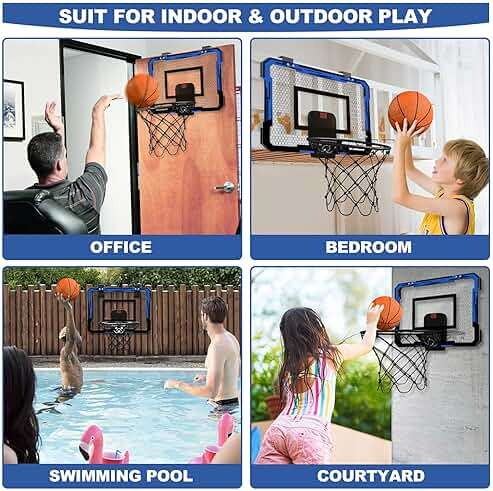 QDRAGON Mini Basketball Hoop, Over The Door Indoor, with 3 Balls/Inflator/Breakaway Rim, Basketball Toy Gifts for Kids and Adults, Suit for Bedroom/Office/Outdoor, Blue with Scoreboard - Image 7