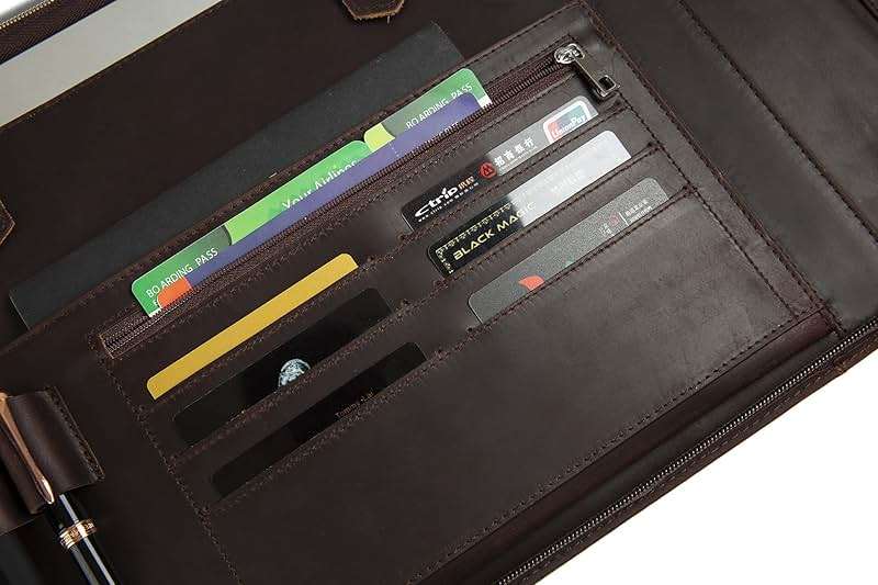 GZRHKJ Genuine Leather Business Check Binder, 7 Ring Checkbook Binder for Business Checks, Personalized Engraved Checkbooks, 600 Checks Capacity for 9 × 13 Inch Sheet (Dark Brown) - Image 5