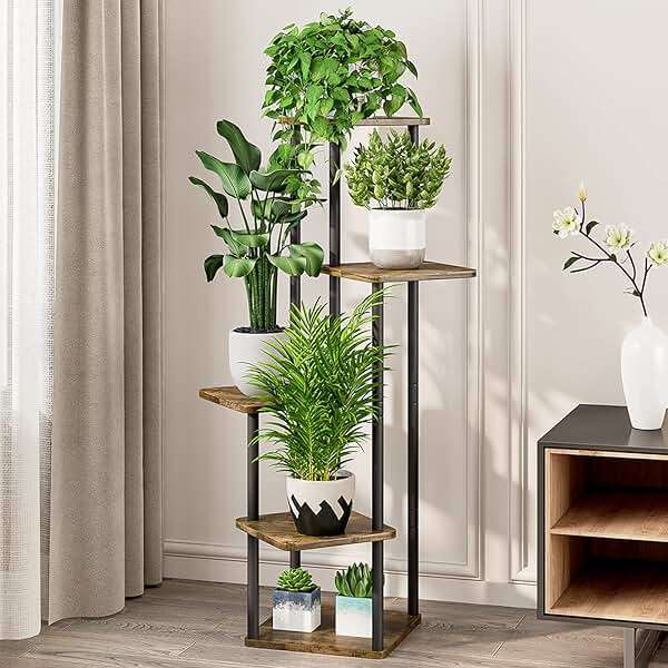 AZERPIAN Plant Stand 5 Tier Indoor Metal Flower Shelf for Multiple Plants Corner Tall Flower Holders for Patio Garden Living Room Balcony Bedroom, Black (5 Tier-Black) - Image 2