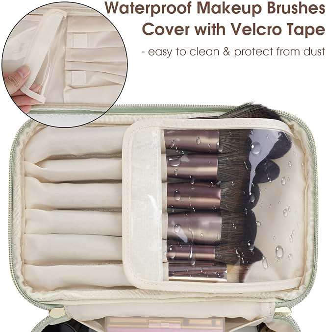 Wandering Nature Makeup Bag, Travel Make Up Organizer Cosmetic Brush Bags Case for Women in Vegan Leather, Sage Green, Patent Pending - Image 2