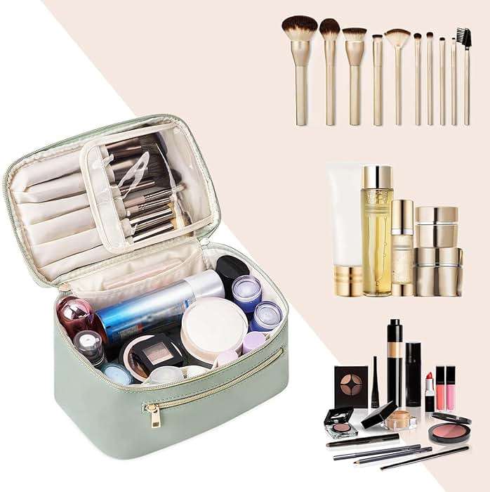 Wandering Nature Makeup Bag, Travel Make Up Organizer Cosmetic Brush Bags Case for Women in Vegan Leather, Sage Green, Patent Pending - Image 6