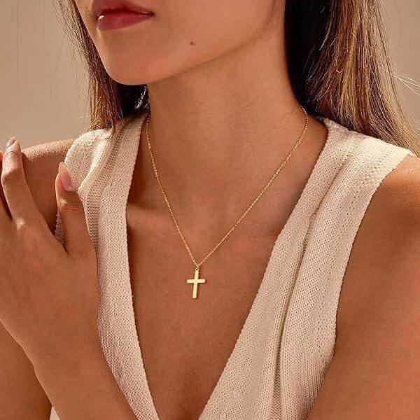 Moodear Cross Necklace for Women - 14K Gold Plated Gold Pendant Necklace, Dainty Simple Cross Jewelry, Trendy Gold Necklace for Women, Minimalist Faith Jewelry Gift - Image 2