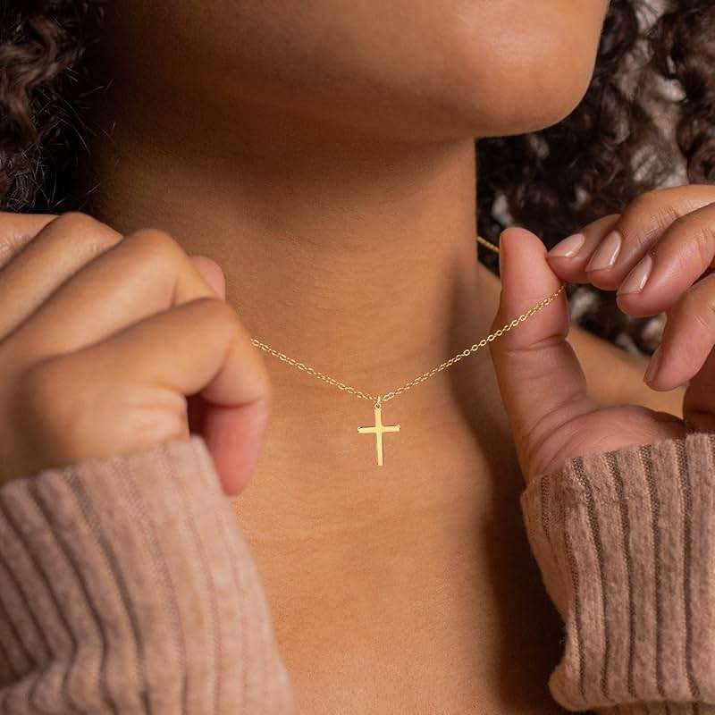 Moodear Cross Necklace for Women - 14K Gold Plated Gold Pendant Necklace, Dainty Simple Cross Jewelry, Trendy Gold Necklace for Women, Minimalist Faith Jewelry Gift - Image 3