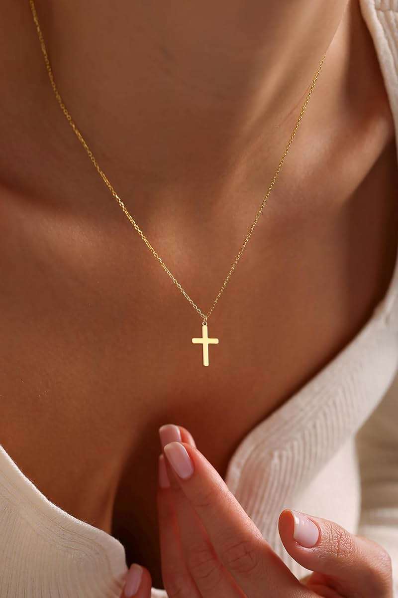 Moodear Cross Necklace for Women - 14K Gold Plated Gold Pendant Necklace, Dainty Simple Cross Jewelry, Trendy Gold Necklace for Women, Minimalist Faith Jewelry Gift - Image 4