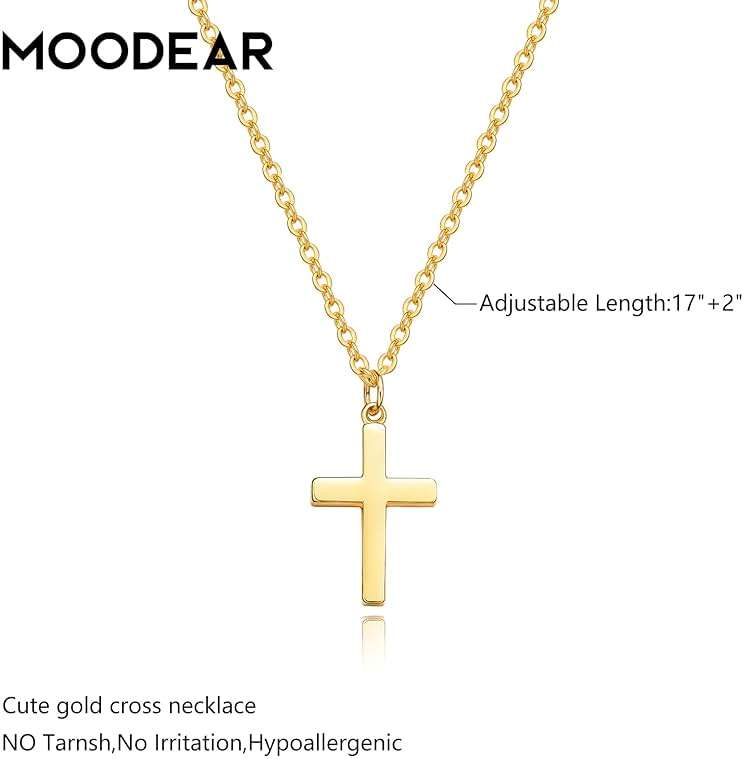 Moodear Cross Necklace for Women - 14K Gold Plated Gold Pendant Necklace, Dainty Simple Cross Jewelry, Trendy Gold Necklace for Women, Minimalist Faith Jewelry Gift - Image 5
