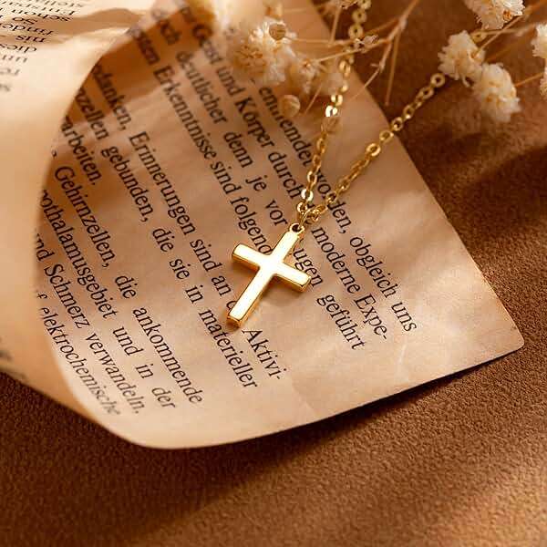 Moodear Cross Necklace for Women - 14K Gold Plated Gold Pendant Necklace, Dainty Simple Cross Jewelry, Trendy Gold Necklace for Women, Minimalist Faith Jewelry Gift - Image 8