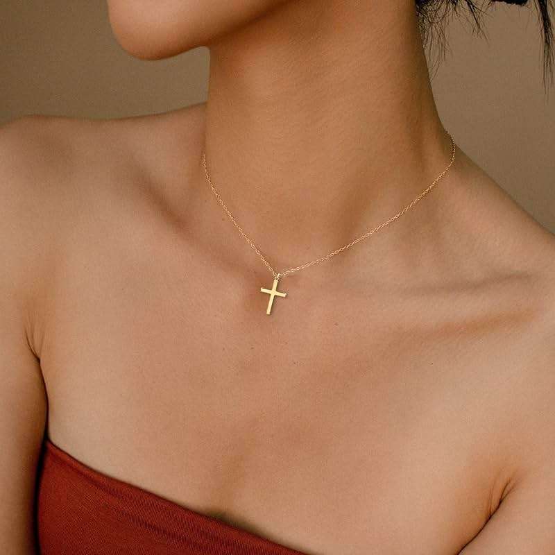 Moodear Cross Necklace for Women - 14K Gold Plated Gold Pendant Necklace, Dainty Simple Cross Jewelry, Trendy Gold Necklace for Women, Minimalist Faith Jewelry Gift - Image 9