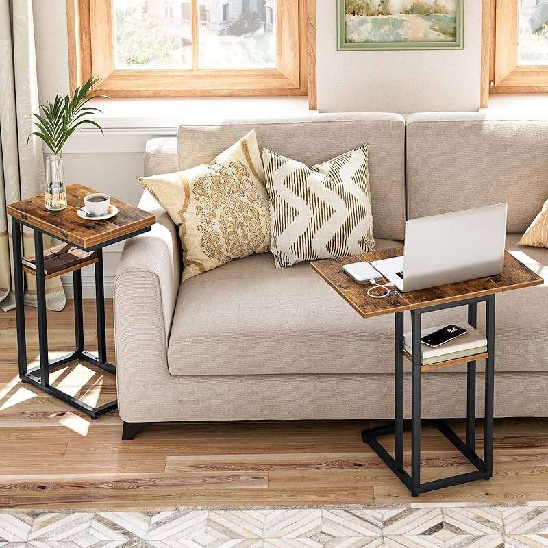 HOOBRO Foldable C Shaped End Table, C Shaped Side Table with Storage Shelf, Small Snack Table, Slide Under Couch Table for Sofa, Living Room Bedroom Small Spaces Easy Assembly, Rustic Brown BF29SF01 - Image 2