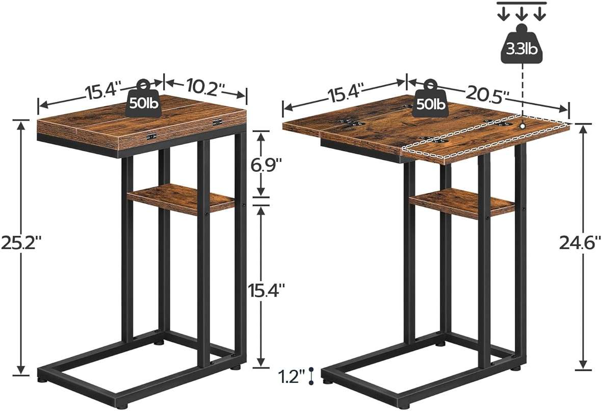 HOOBRO Foldable C Shaped End Table, C Shaped Side Table with Storage Shelf, Small Snack Table, Slide Under Couch Table for Sofa, Living Room Bedroom Small Spaces Easy Assembly, Rustic Brown BF29SF01 - Image 3