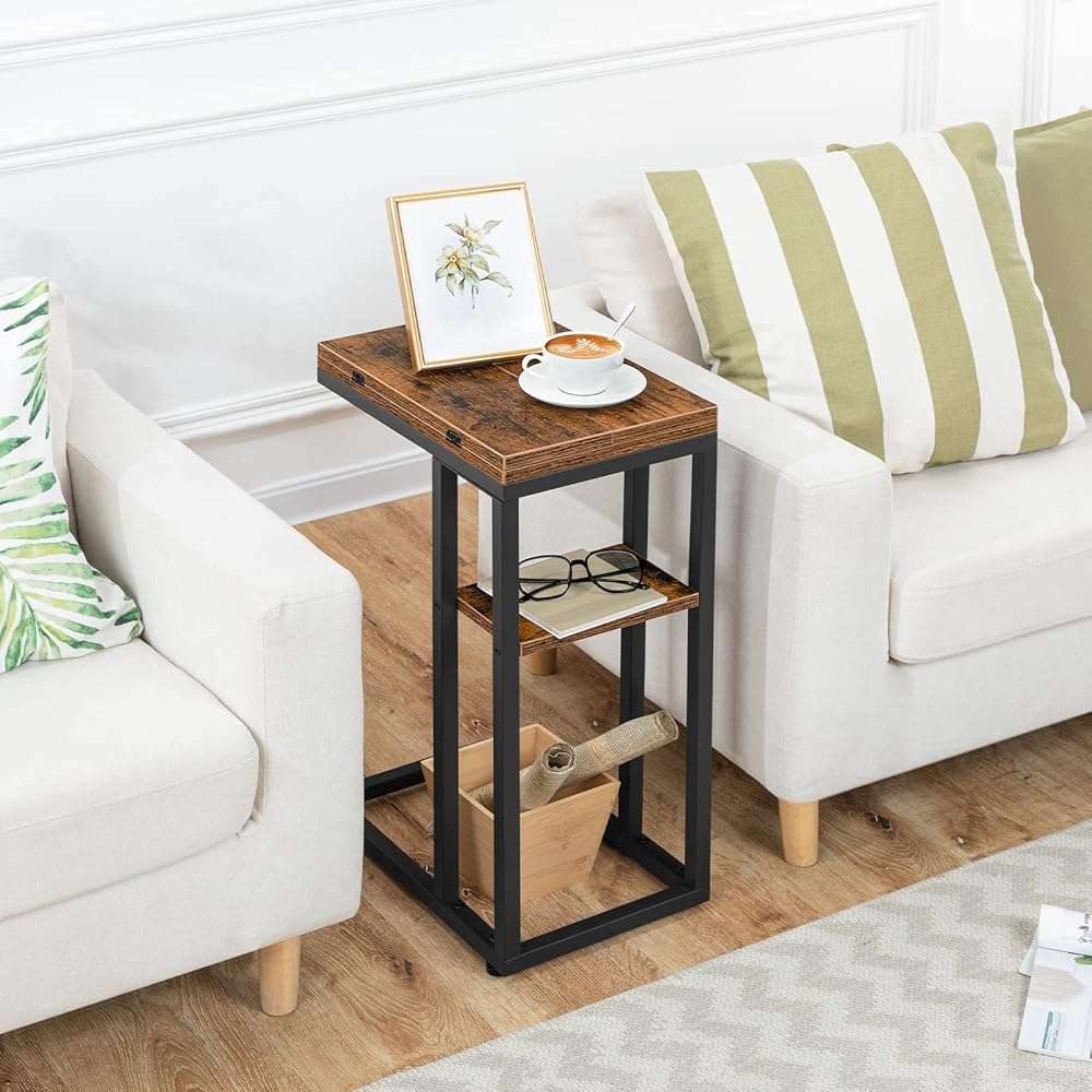 HOOBRO Foldable C Shaped End Table, C Shaped Side Table with Storage Shelf, Small Snack Table, Slide Under Couch Table for Sofa, Living Room Bedroom Small Spaces Easy Assembly, Rustic Brown BF29SF01 - Image 4