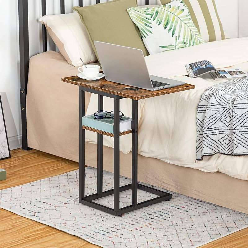 HOOBRO Foldable C Shaped End Table, C Shaped Side Table with Storage Shelf, Small Snack Table, Slide Under Couch Table for Sofa, Living Room Bedroom Small Spaces Easy Assembly, Rustic Brown BF29SF01 - Image 5