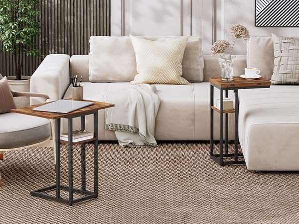 HOOBRO Foldable C Shaped End Table, C Shaped Side Table with Storage Shelf, Small Snack Table, Slide Under Couch Table for Sofa, Living Room Bedroom Small Spaces Easy Assembly, Rustic Brown BF29SF01 - Image 6