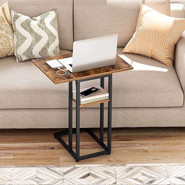 HOOBRO Foldable C Shaped End Table, C Shaped Side Table with Storage Shelf, Small Snack Table, Slide Under Couch Table for Sofa, Living Room Bedroom Small Spaces Easy Assembly, Rustic Brown BF29SF01 - Image 7
