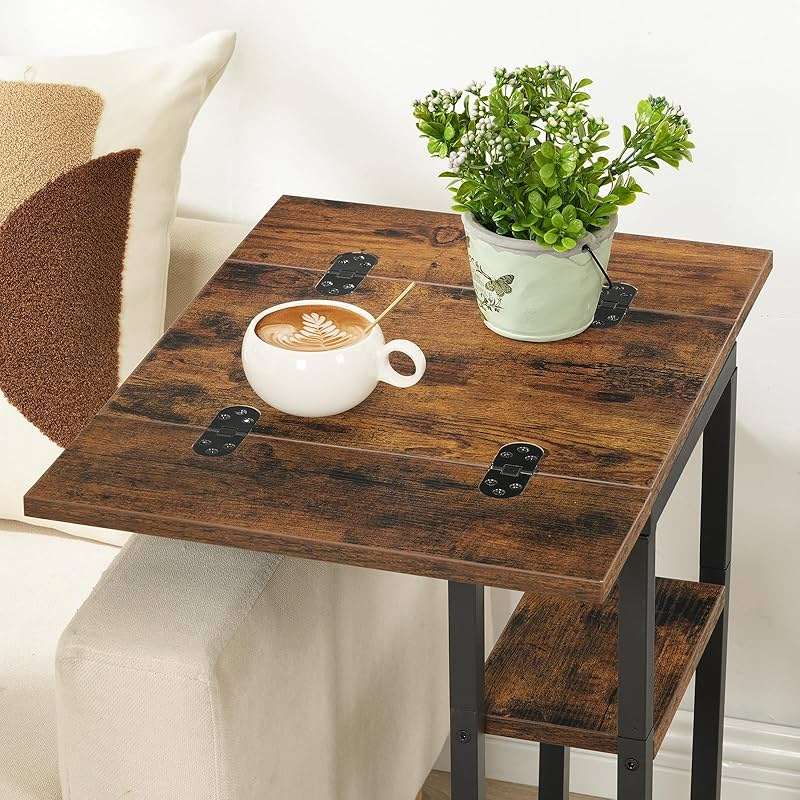 HOOBRO Foldable C Shaped End Table, C Shaped Side Table with Storage Shelf, Small Snack Table, Slide Under Couch Table for Sofa, Living Room Bedroom Small Spaces Easy Assembly, Rustic Brown BF29SF01 - Image 8
