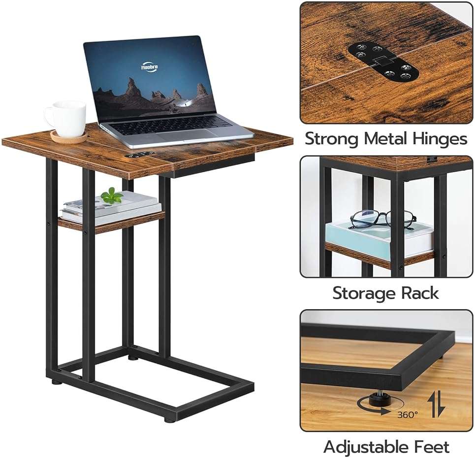 HOOBRO Foldable C Shaped End Table, C Shaped Side Table with Storage Shelf, Small Snack Table, Slide Under Couch Table for Sofa, Living Room Bedroom Small Spaces Easy Assembly, Rustic Brown BF29SF01 - Image 9