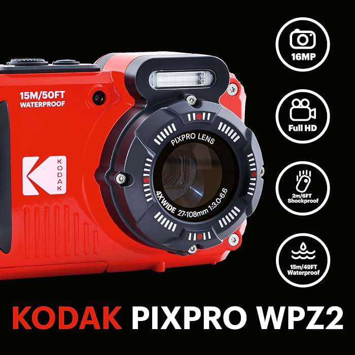 KODAK PIXPRO WPZ2 Waterproof Digital Camera, 16MP with 4x Optical Zoom, Shockproof, Dustproof, 1080p Video, Wi-Fi, Red - Image 2