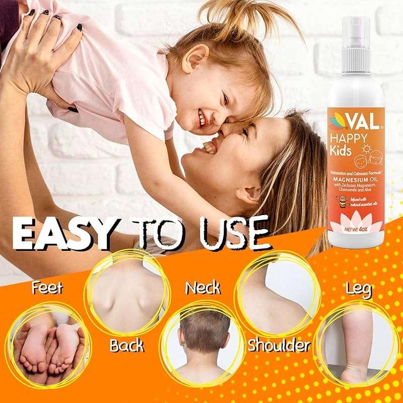 VAL Kids Magnesium Oil Spray – Natural Bedtime Calm & Mood Support | Zechstein Magnesium, Chamomile & Aloe | No Itch | Fast-Absorbing | Made in USA | 4oz - Image 2
