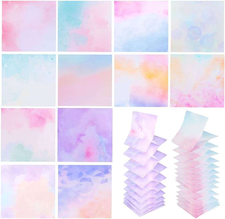 12 Pads Pop up Sticky Notes, 3x3 Cute Gradient Watercolor Self Stick Notes Pads, Multi Color Super Adhesive Memo Pads Refills, Easy to Post Paper Home Office Notebooks Supplies Accessories - Image 1