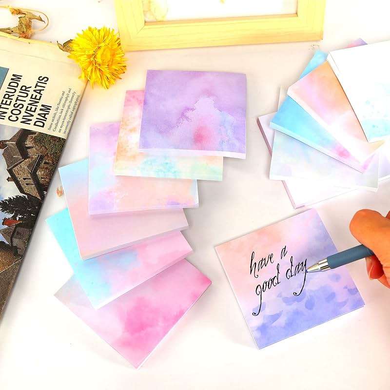 12 Pads Pop up Sticky Notes, 3x3 Cute Gradient Watercolor Self Stick Notes Pads, Multi Color Super Adhesive Memo Pads Refills, Easy to Post Paper Home Office Notebooks Supplies Accessories - Image 2