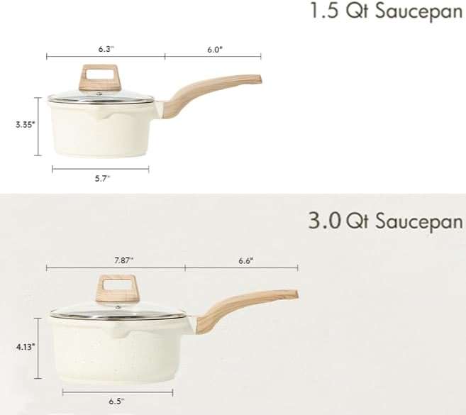 CAROTE 1.5Qt & 3.0Qt Sauce Pan Sets with Lid Cooking Pots Nonstick Saucepans Cookware Set with Pour Spout Small Kitchen Pot, Induction Comptable, Easy to Clean, PFOA FREE (White Granite) - Image 2