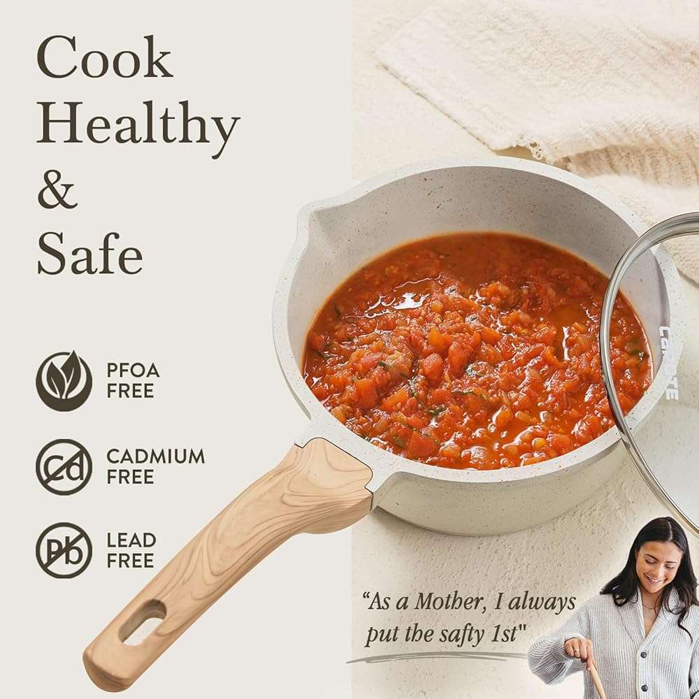 CAROTE 1.5Qt & 3.0Qt Sauce Pan Sets with Lid Cooking Pots Nonstick Saucepans Cookware Set with Pour Spout Small Kitchen Pot, Induction Comptable, Easy to Clean, PFOA FREE (White Granite) - Image 7