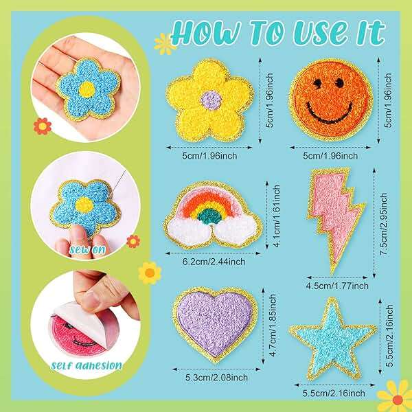 Yilloog 50 Pcs Self Adhesive Chenille Letter Patches Paw Print Smile Face Heart Patch Preppy Sticker Rainbow Sew on Sticker for Clothing Hats Bags Jackets Jeans(Colorful Style,Rainbow Color) - Image 2