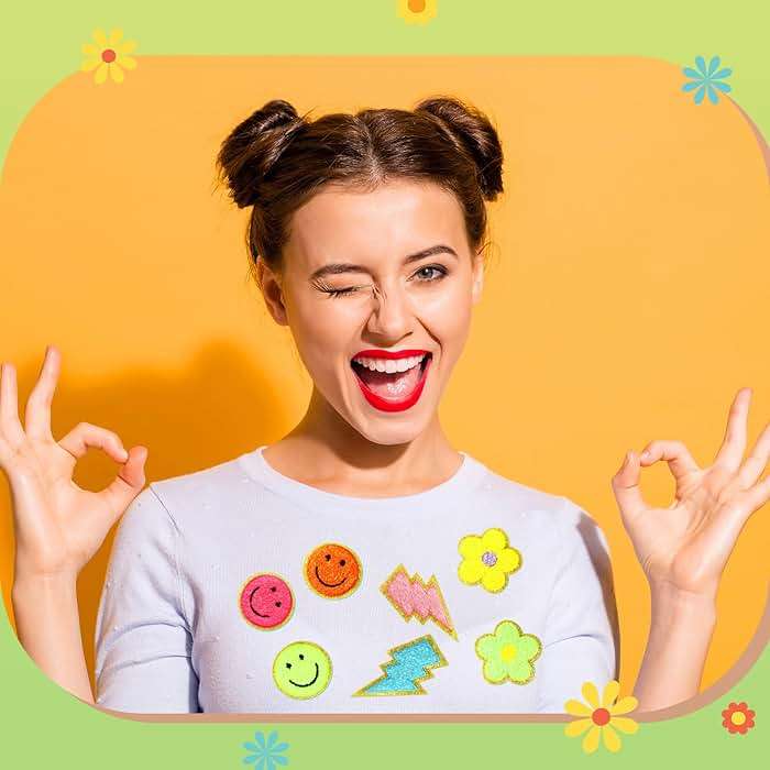 Yilloog 50 Pcs Self Adhesive Chenille Letter Patches Paw Print Smile Face Heart Patch Preppy Sticker Rainbow Sew on Sticker for Clothing Hats Bags Jackets Jeans(Colorful Style,Rainbow Color) - Image 6