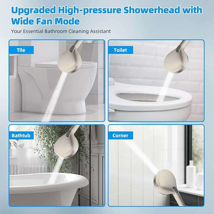 Hibbent 12'' All Metal Shower Head, High Pressure Rainfall Shower Head/Handheld Showerhead Combo/ 12'' Adjustable Curved Shower Extension Arm, 10-Spray, 71'' Adhesive Showerhead Holder, Brushed Nickel - Image 9