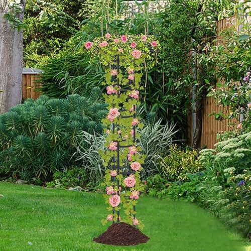 Garden Obelisk Trellis for Climbing Plants, 70.9inch Decorative Vertical Metal Umbrella Trellis Tower Frame Outdoor Flower Support Cage Climbing Stand Rack for Vines Rose - Image 8