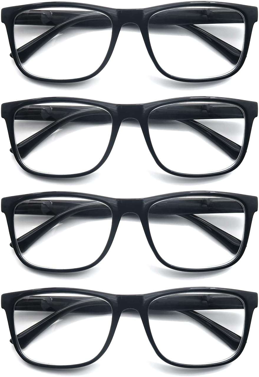 OLOMEE Wide Black Reading Glasses for Men +1.75 Large Oversized Readers Lightweight Square Eyeglasses for Reading for Big Head 4 Pack Spring Hinge Comfortable Fit - Image 2