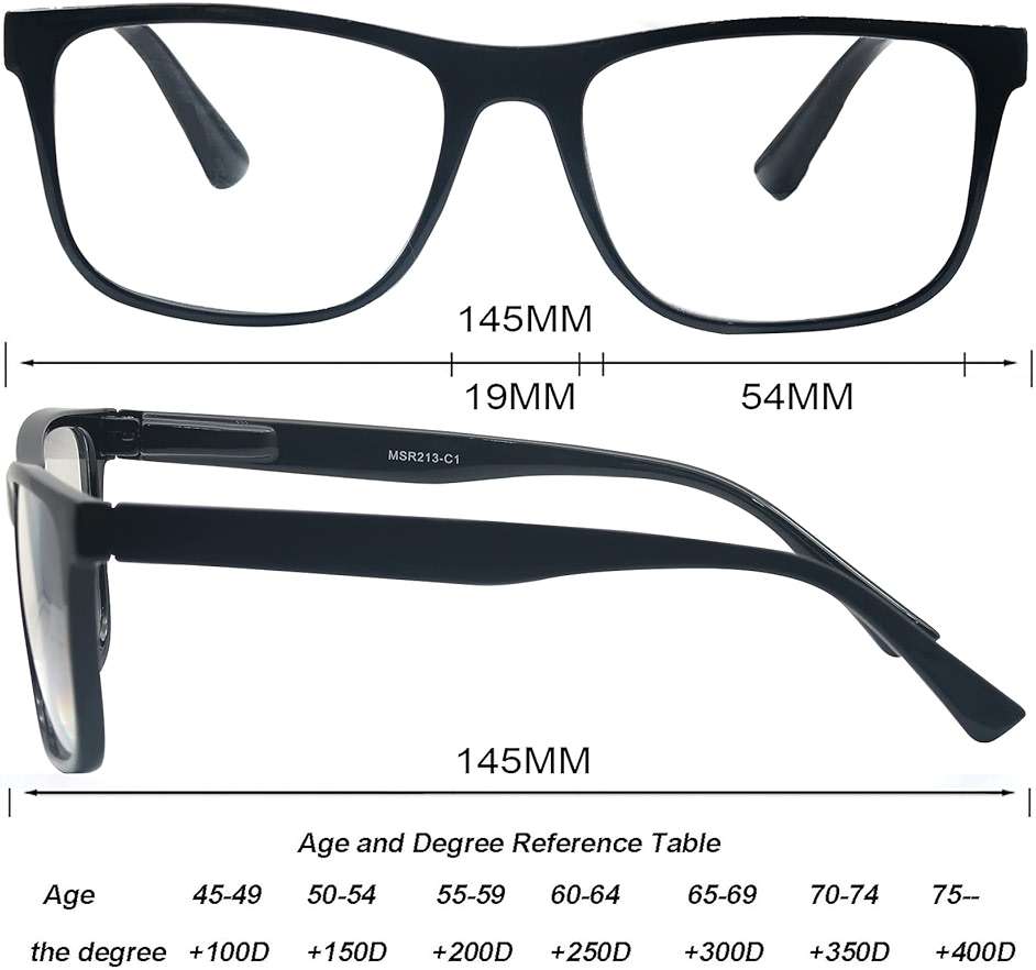 OLOMEE Wide Black Reading Glasses for Men +1.75 Large Oversized Readers Lightweight Square Eyeglasses for Reading for Big Head 4 Pack Spring Hinge Comfortable Fit - Image 3