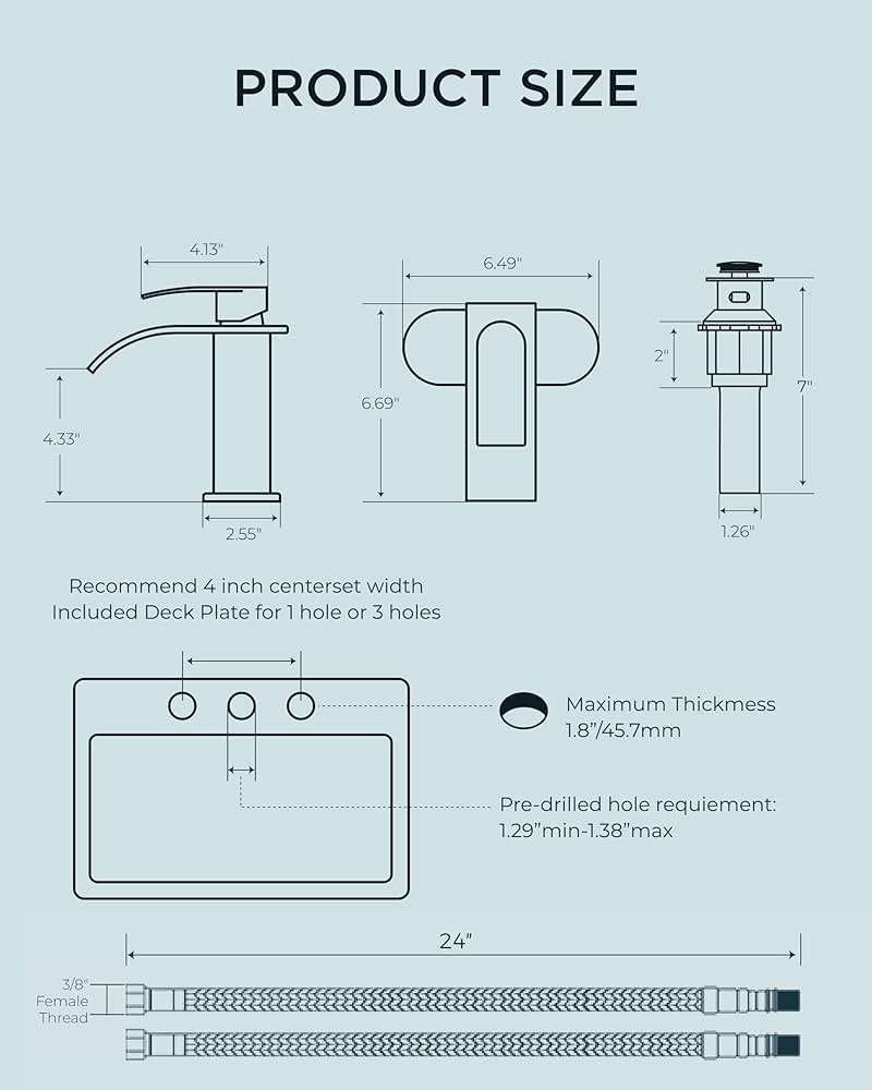FORIOUS Waterfall Bathroom Faucet 1 Hole, Brushed Nickel Single Handle Bathroom Sink Faucets for 1 or 3 Hole with Deck Plate, Pop up Drain, cUPC Hoses for Vanity, Basin, Rv, Lavatory Sink - Image 3