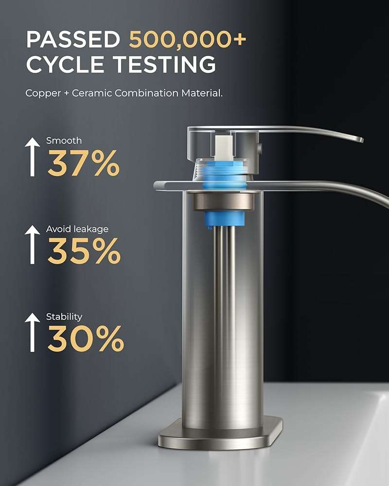 FORIOUS Waterfall Bathroom Faucet 1 Hole, Brushed Nickel Single Handle Bathroom Sink Faucets for 1 or 3 Hole with Deck Plate, Pop up Drain, cUPC Hoses for Vanity, Basin, Rv, Lavatory Sink - Image 4