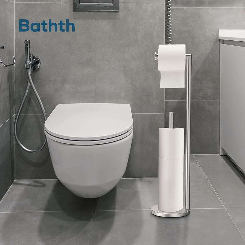 Toilet Paper Holder Stand, Toilet Paper Stand Brushed Nickel, Free Standing Toilet Paper Holder, Toilet Paper Storage by Bathth - Image 2