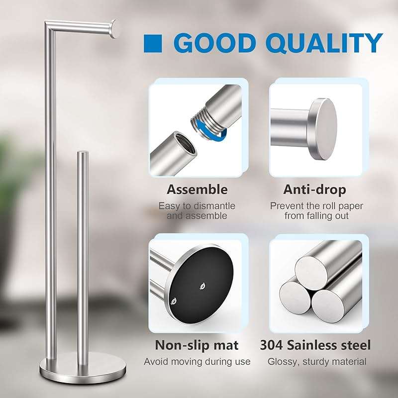 Toilet Paper Holder Stand, Toilet Paper Stand Brushed Nickel, Free Standing Toilet Paper Holder, Toilet Paper Storage by Bathth - Image 4