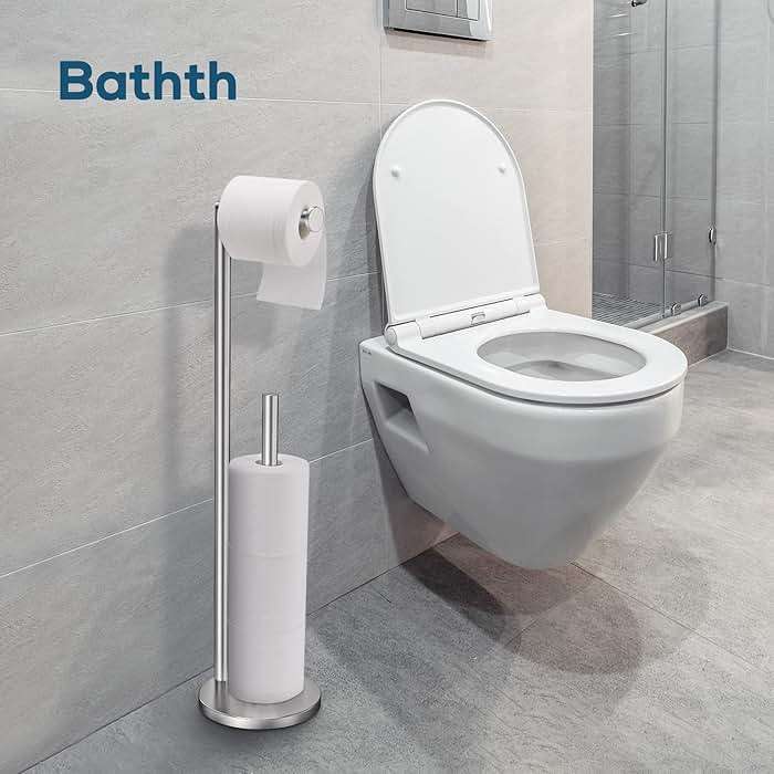 Toilet Paper Holder Stand, Toilet Paper Stand Brushed Nickel, Free Standing Toilet Paper Holder, Toilet Paper Storage by Bathth - Image 5