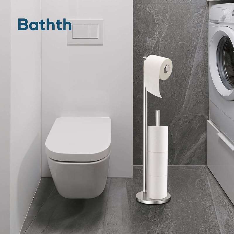 Toilet Paper Holder Stand, Toilet Paper Stand Brushed Nickel, Free Standing Toilet Paper Holder, Toilet Paper Storage by Bathth - Image 6