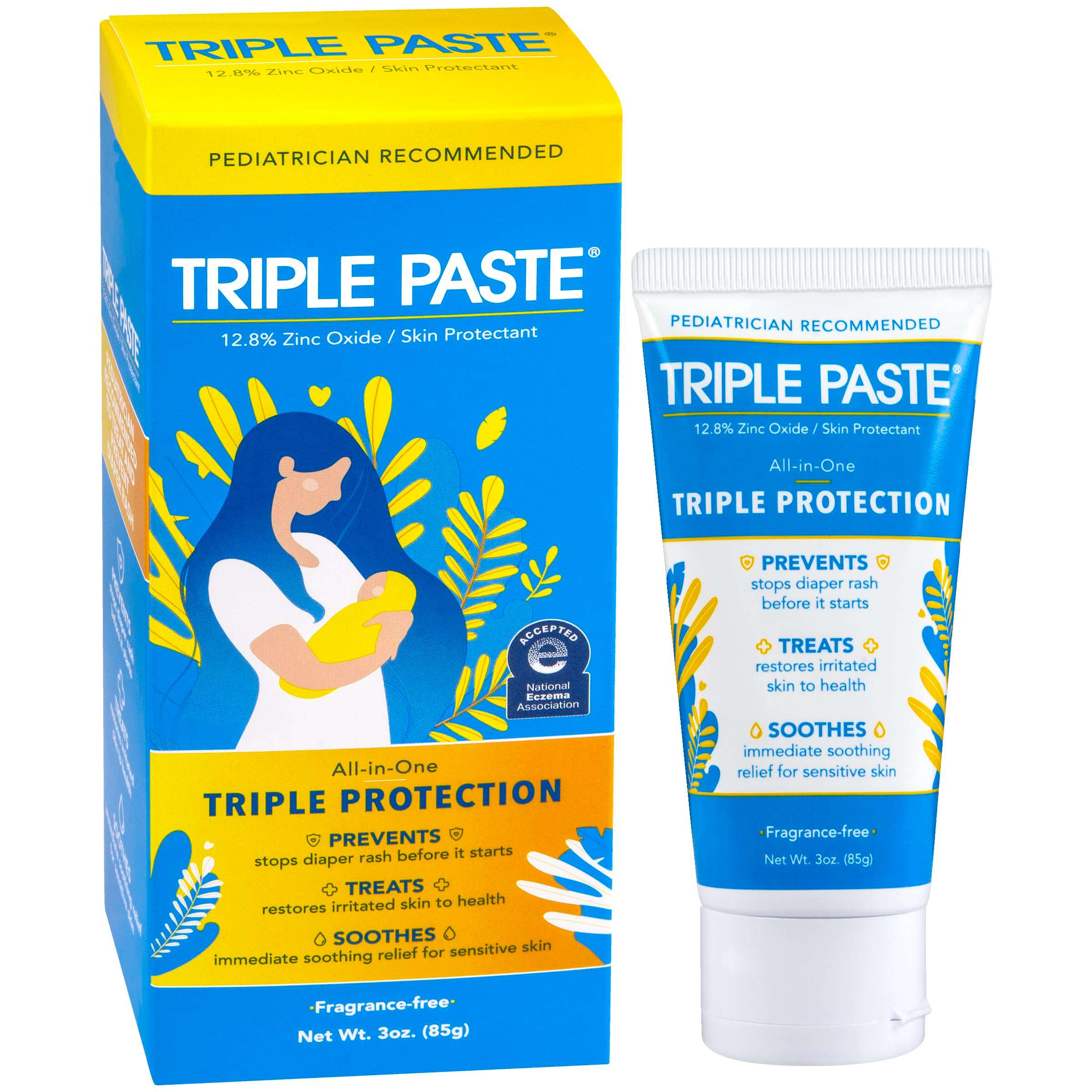 Triple Paste Diaper Rash Cream for Baby - 3 oz Tube – Zinc Oxide Ointment Treats, Soothes & Prevents Diaper Rash, Pediatrician-Recommended Hypoallergenic Formula, Baby Essentials for Daily & Overnight - Image 1