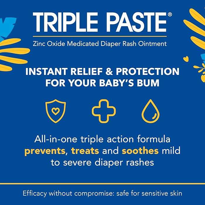 Triple Paste Diaper Rash Cream for Baby - 3 oz Tube – Zinc Oxide Ointment Treats, Soothes & Prevents Diaper Rash, Pediatrician-Recommended Hypoallergenic Formula, Baby Essentials for Daily & Overnight - Image 2