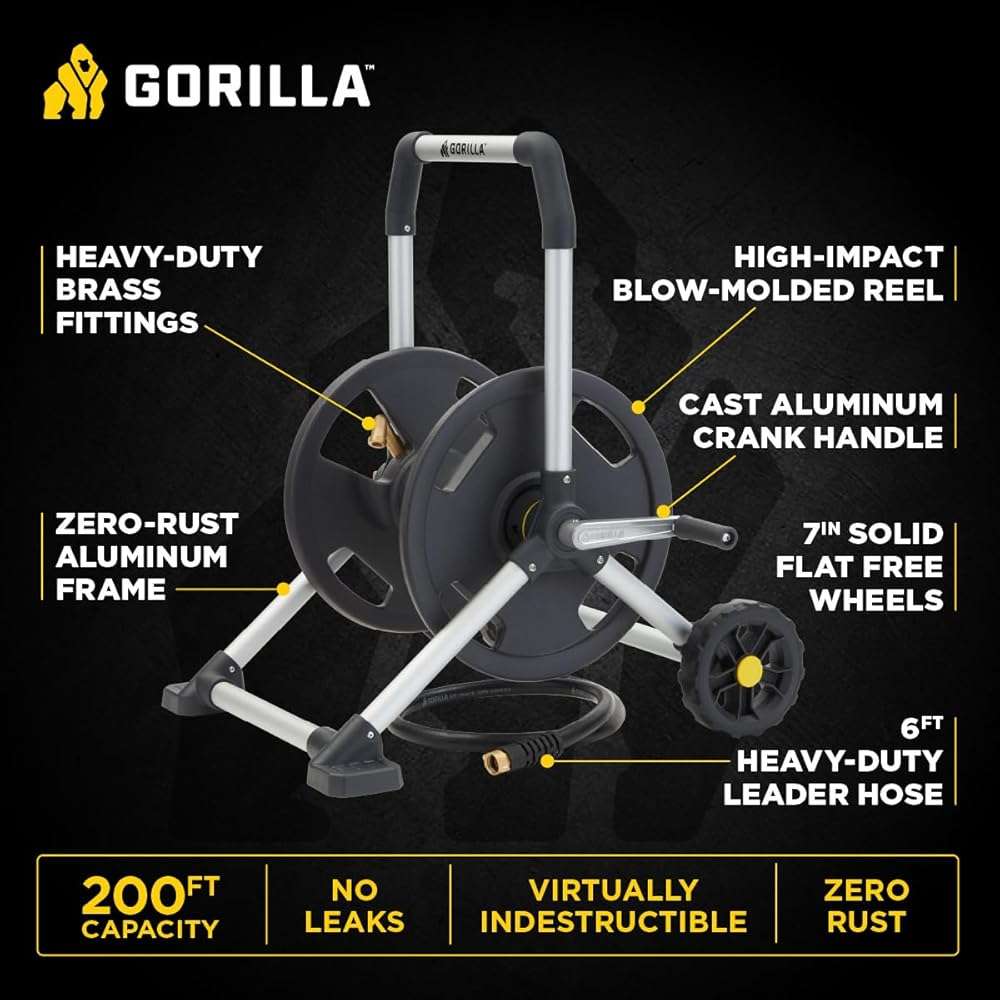 Gorilla 200’ Aluminum Zero-Rust Upright Hose Reel - Image 4