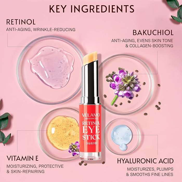 VELAMO ADVANCED Retinol Eye Stick: Renewing & Firming Under Eye Balm for Dark Circles, Puffiness, Fine Lines & Wrinkles - Travel Essentials, Portable & Perfect for On-the-go Use, 0.1 OZ/3g - Image 4