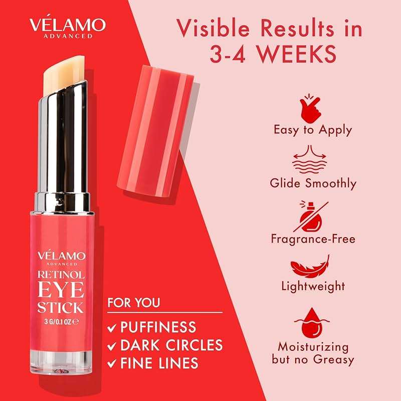 VELAMO ADVANCED Retinol Eye Stick: Renewing & Firming Under Eye Balm for Dark Circles, Puffiness, Fine Lines & Wrinkles - Travel Essentials, Portable & Perfect for On-the-go Use, 0.1 OZ/3g - Image 8