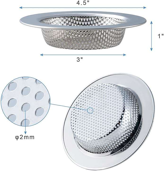 Honmein 2 Pcs Sink Strainer for Most Kitchen Sink Drain Basket, Upgraded Double-Layer Safe Design Kitchen Sink Strainer (Outer Diameter 4.5 Inch) - Image 2