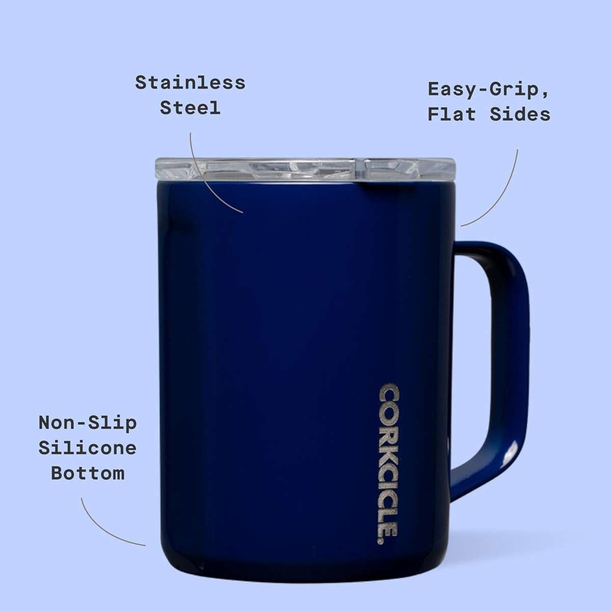 Corkcicle Classic Coffee Mug - Triple Insulated Stainless Steel for Travel - Shatter-Proof Lid - Keeps Drink Hot Over 3 Hours - Holiday Mug Gift - Great for Gifting - 16 oz - Gloss Midnight Navy - Image 4