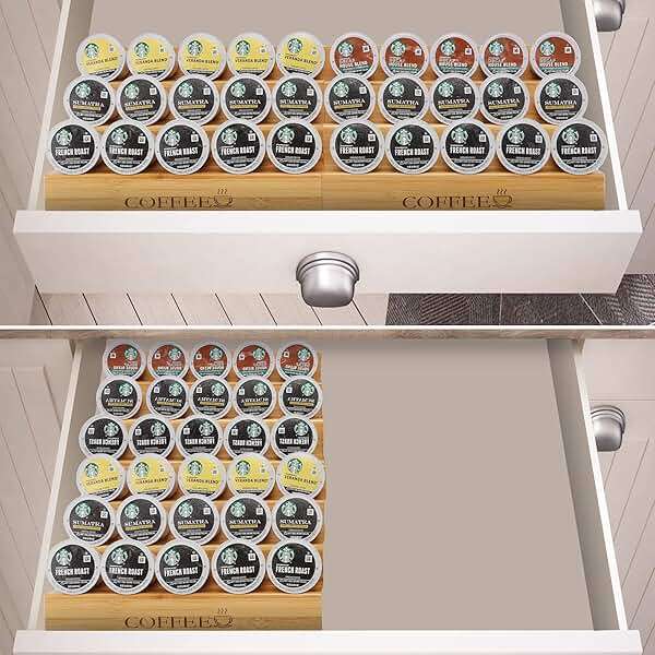 MinBoo Bamboo 2-Piece Step-Shaped K-Cup Holder Drawer or Countertop Organizer for Coffee Station - Holds 30 Coffee Pods - Image 2