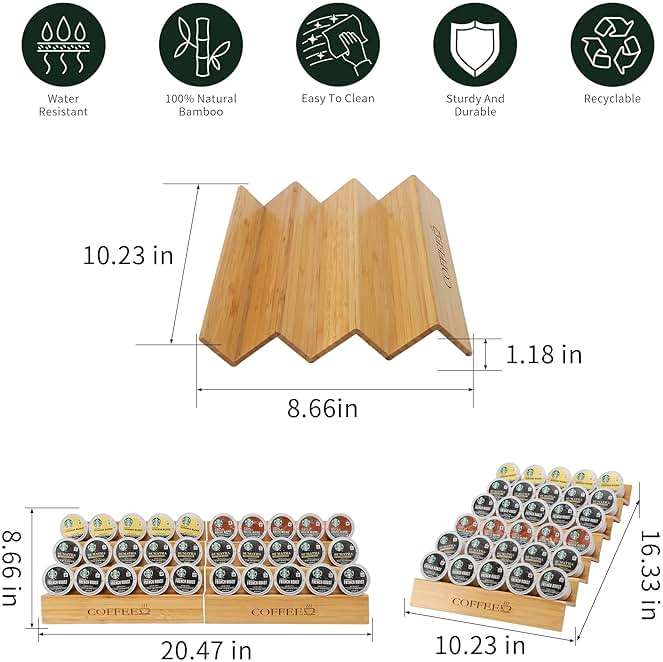 MinBoo Bamboo 2-Piece Step-Shaped K-Cup Holder Drawer or Countertop Organizer for Coffee Station - Holds 30 Coffee Pods - Image 3